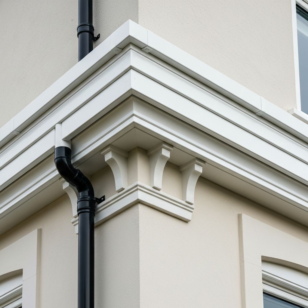 White UPVC fascia boards and black downpipe