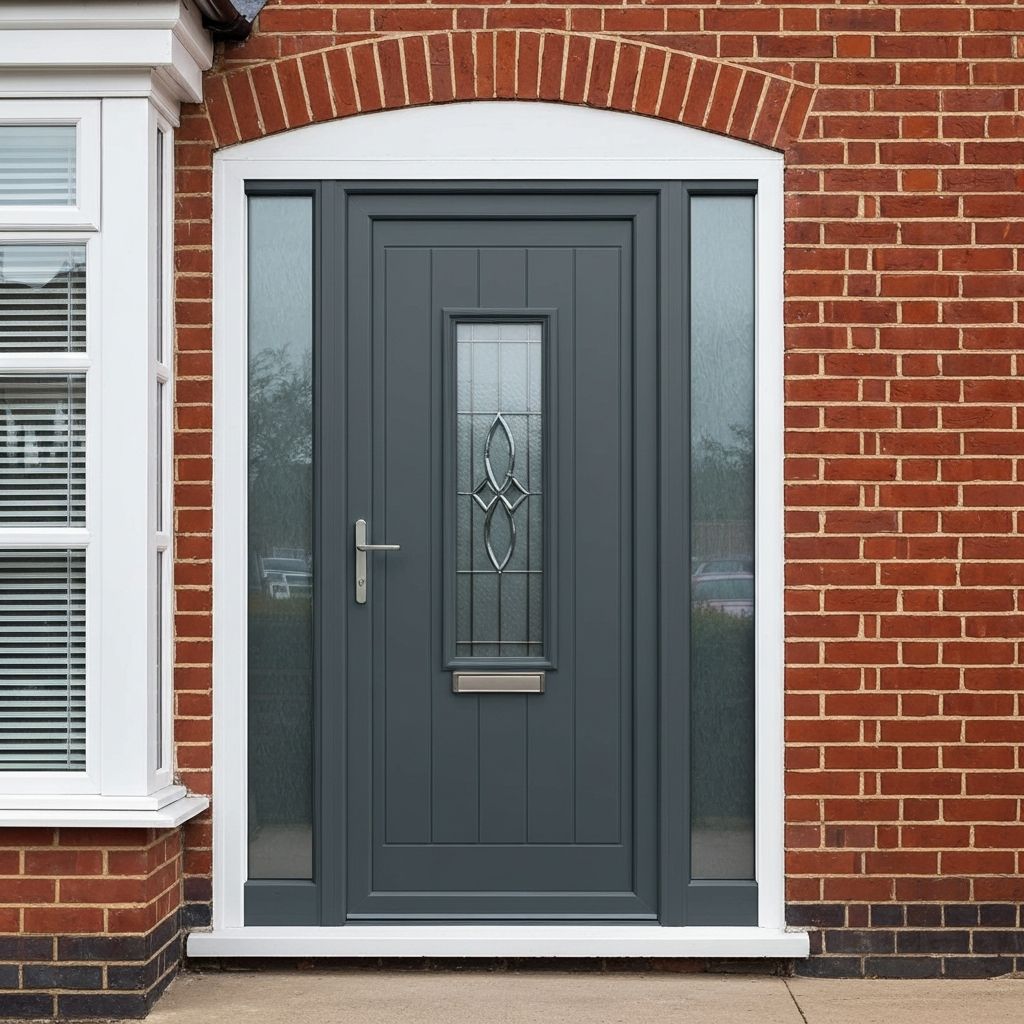 Modern composite front door with quality hardware